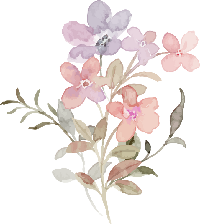 Watercolor purple peach floral bouquet