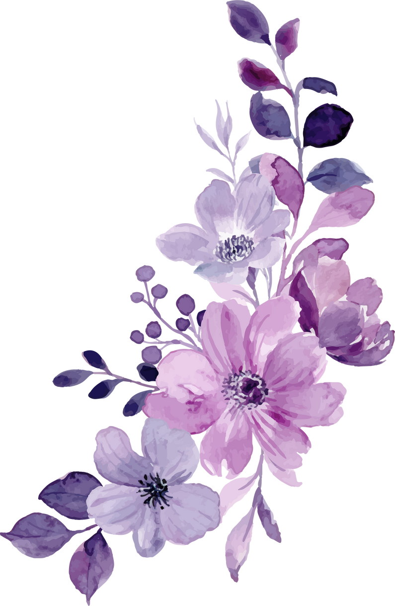 Watercolor purple flower bouquet