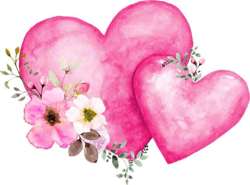 Pink Watercolor Heart with Flowers