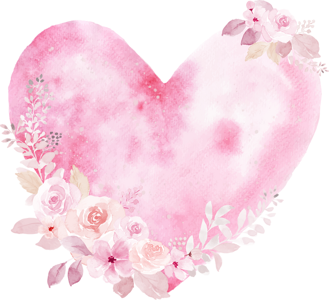 Pink Watercolor Heart with Flowers